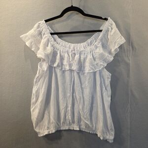 White Ruffled Blouse Off Shoulder Size XXL Sleeveless